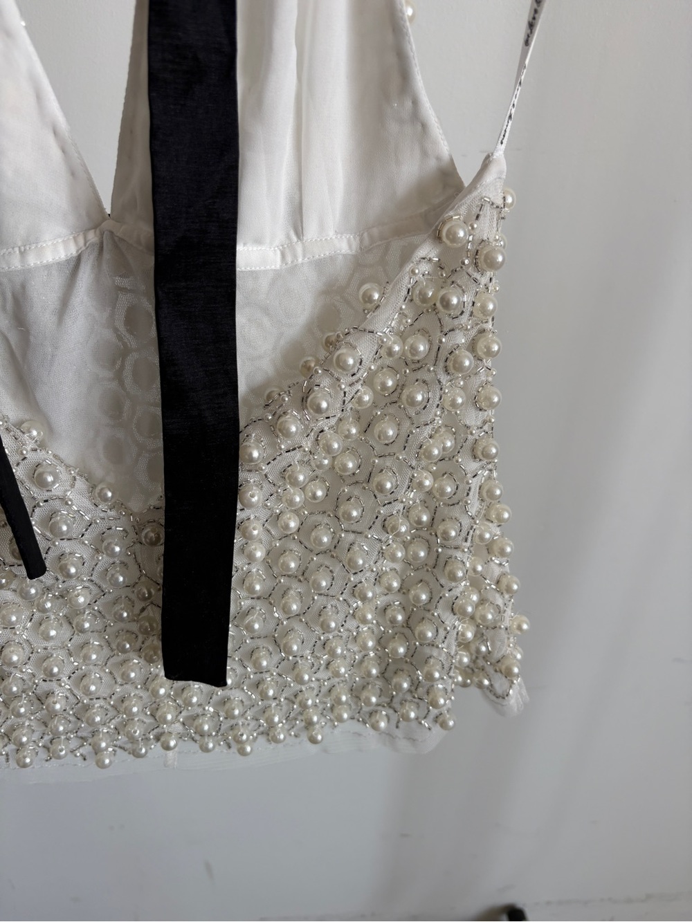 $327 NWT For Love And Lemons Pearly Bow Halter Top Sz Medium - Picture 9 of 13